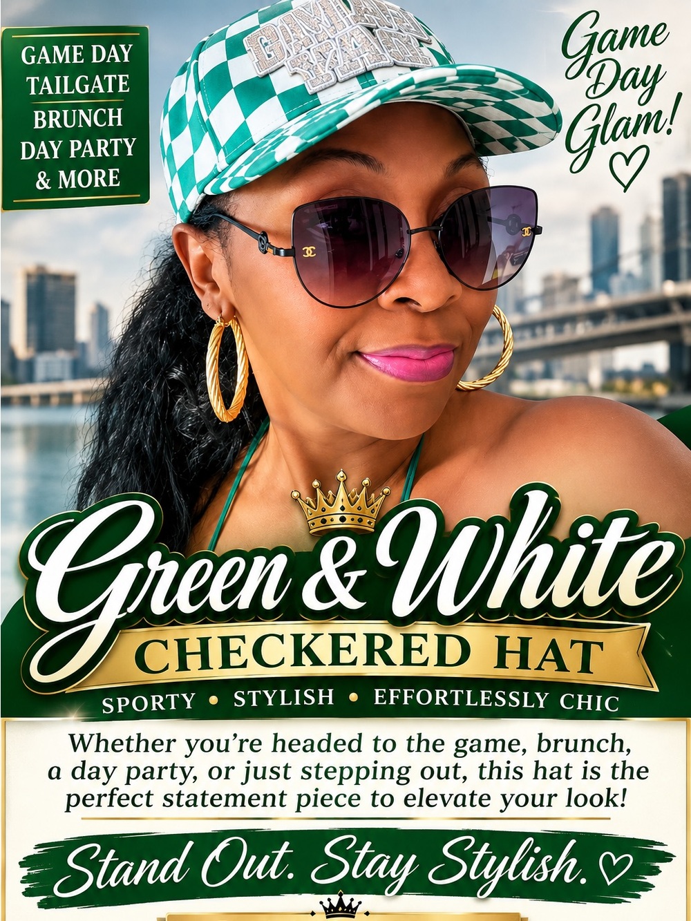 GAME DAY Eagles Checkerboard Cap in Teal and White